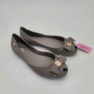 New Lia Jelly Ballet Flats Gray with Cute Bow Style Matte size 9